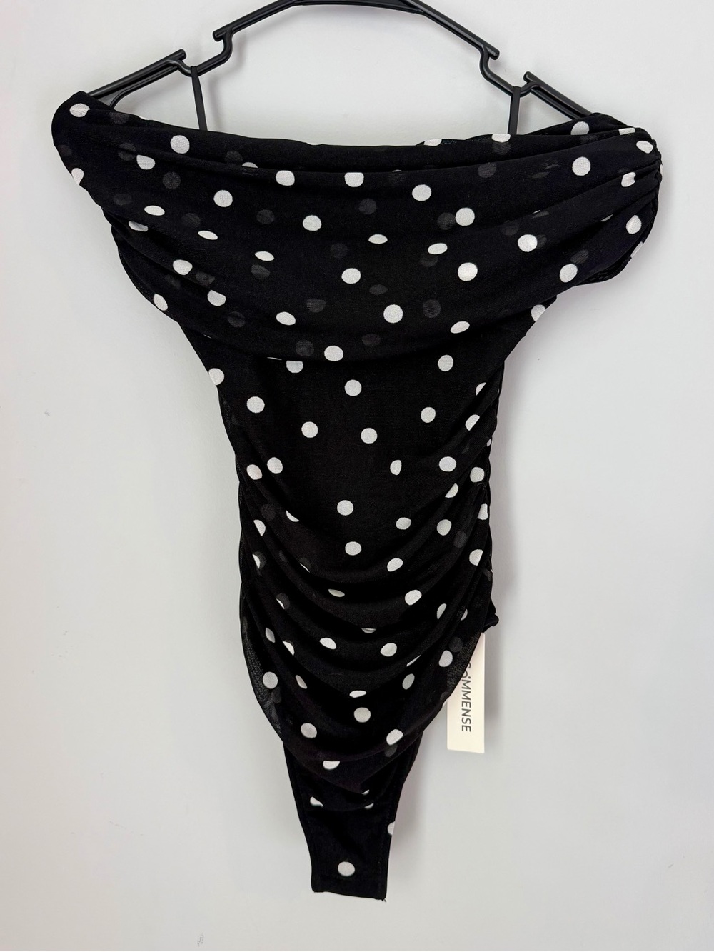 Commense Black Polka Dot Off-the-Shoulder Bodysuit - Picture 6 of 6